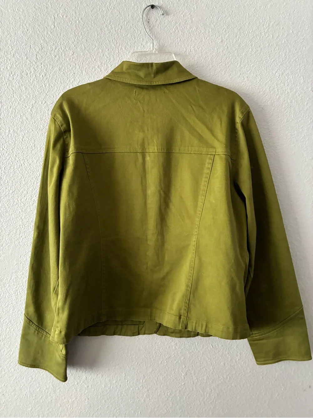 90s Olive Green Button-Front Military Jean Jacket Cotton Spandex Blend XL
